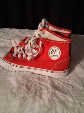 P.F. Flyers Bright Red High-Top Canvas Sneakers with White Details
